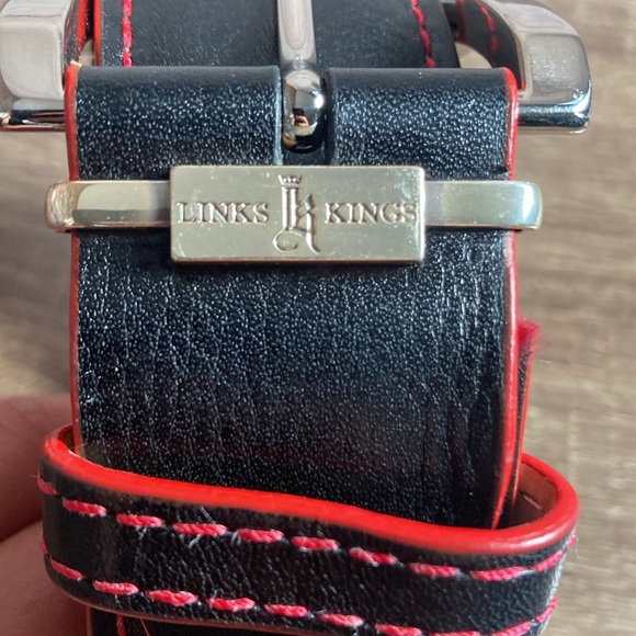 Mens Pre Owned Links & Kings Italian Smooth Leather Golf Belt Size 40 Black &Red - Picture 2 of 11